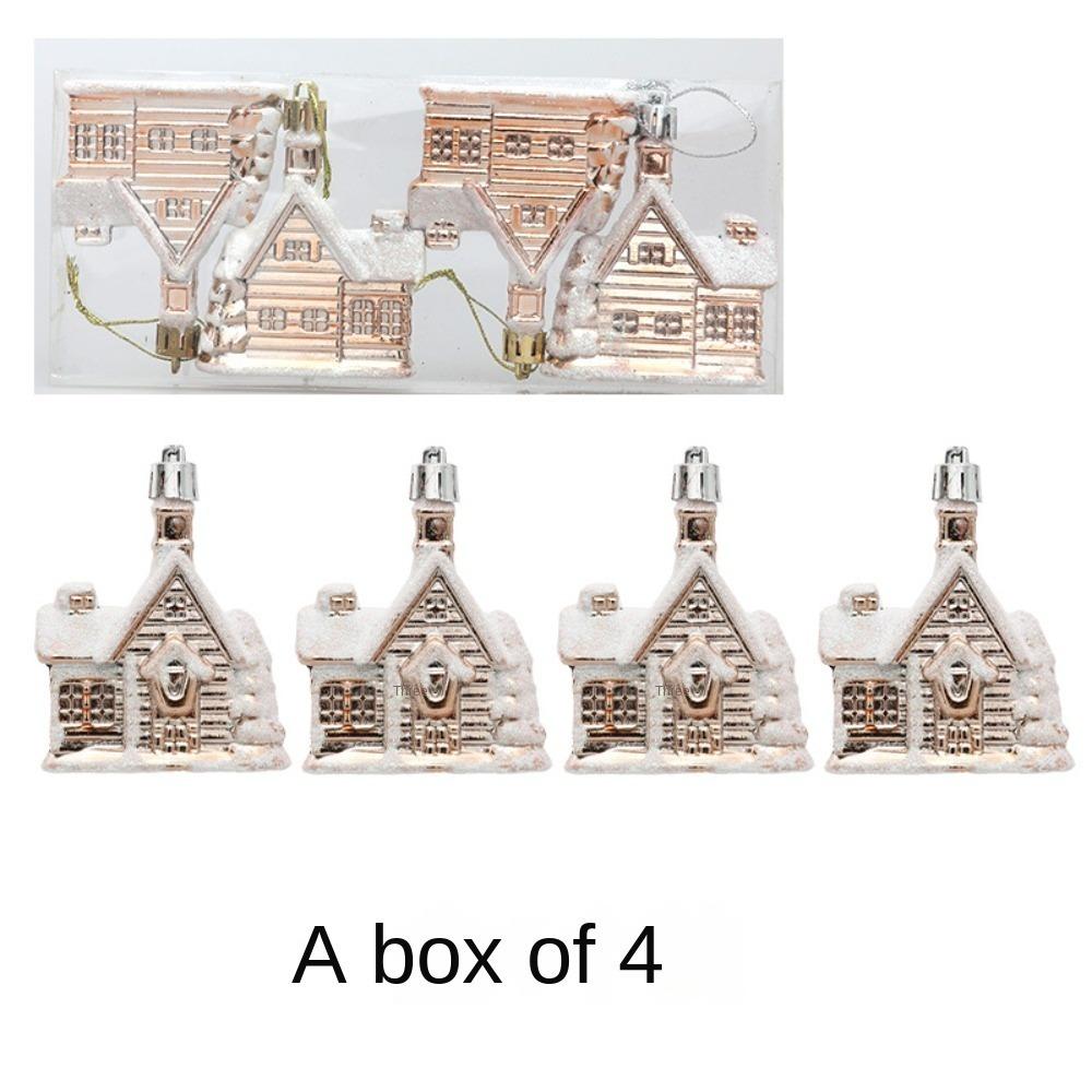

4 шт./коробка Гальваническое покрытие Окрашенный Снежный домик Украшение на елку Пластиковая Подвеска Новогодние Рождественские Подарочные Коробки шампанского