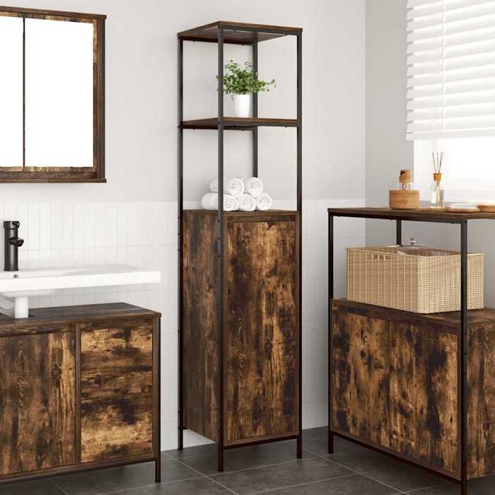 VidaXL Meuble de salle de bain avec étagères chêne fumé 36x35x165 cm, armoire de rangement de salle de bain, armoire de 861909