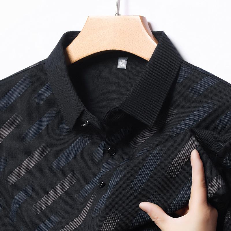 Short-sleeved Lead T-shirt Summer Thin Casual Half-sleeved Color Matching Lapel Polo Shirt Men's Dad Clothes
