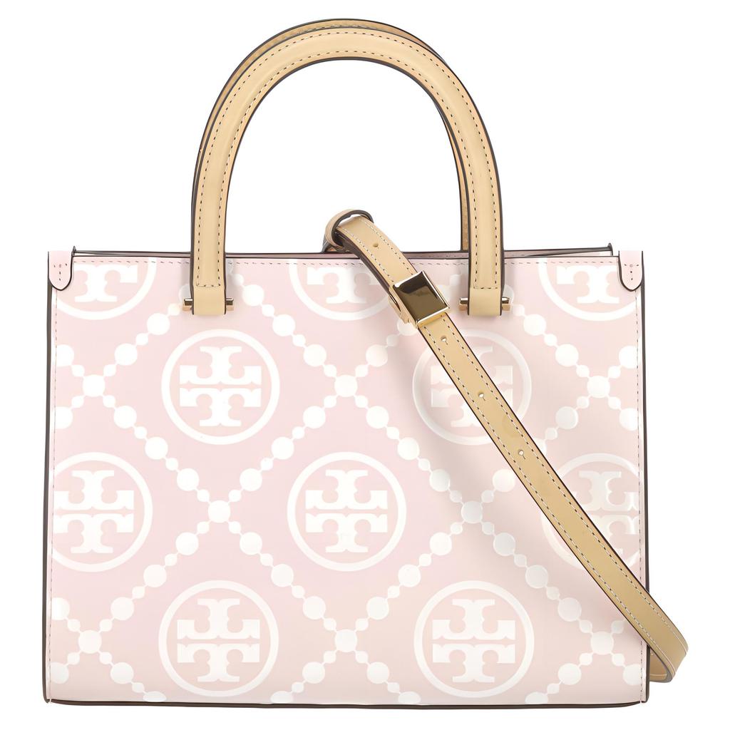 Tory Burch T Monogram Logo Print Leather Tote Bag Women Tote Pink 165887-650
