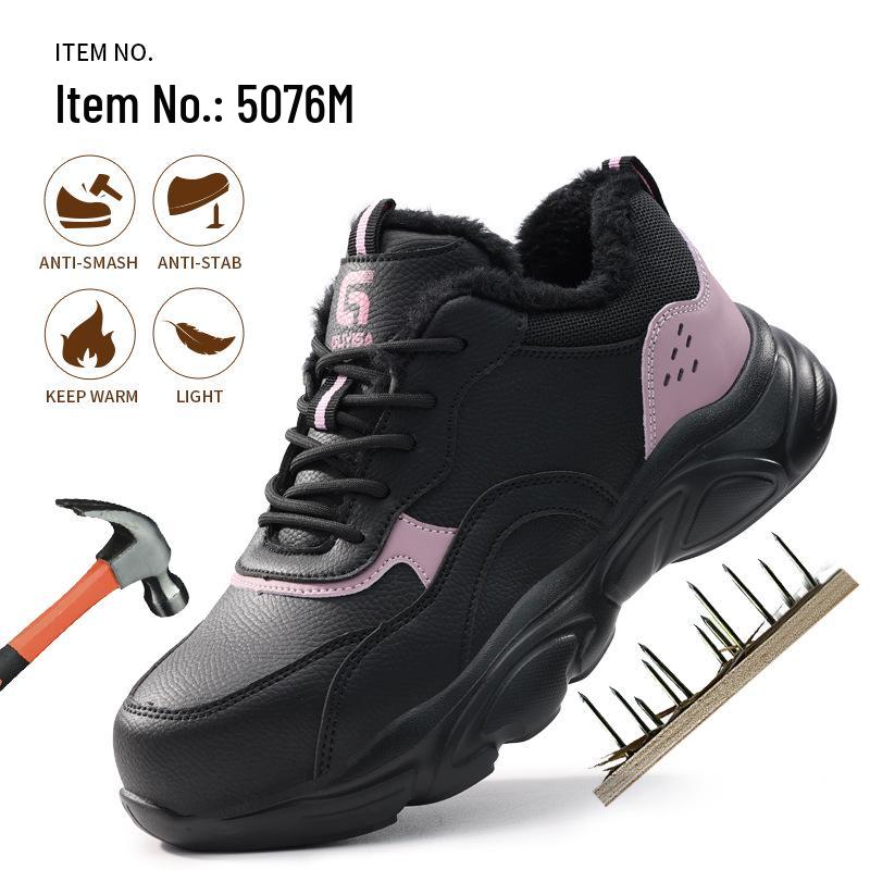 Zimowe buty robocze damskie: Anty-zmiażdżeniowe, Anty-przebiciowe, Wyściełane aksamitem, Odporne na ścieranie, Wygodne Buty Bezpieczeństwa na Place Budowy