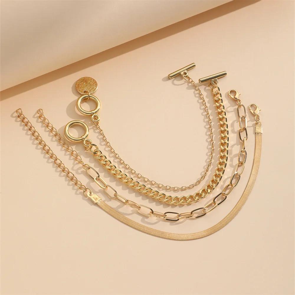 4PCS Minimalist Gold Snake Bone Chain Bracelet Set, Trendy Layered Jewelry, Fashion Holiday Gift Accessories for Women
