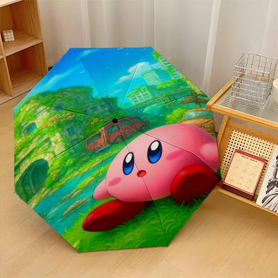 Kirby Print 8?Ribs Automatic Umbrella Wind Resistant Lightweight Folding Umbrella For Outdoor Travel