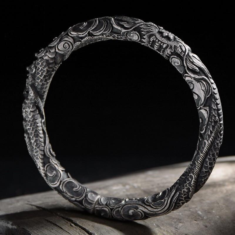 

Мужской браслет Браслет Снежинка Ретро Браслет с Головой Одиночного Дракона Новый Могущественный Стиль 22CM серебряный