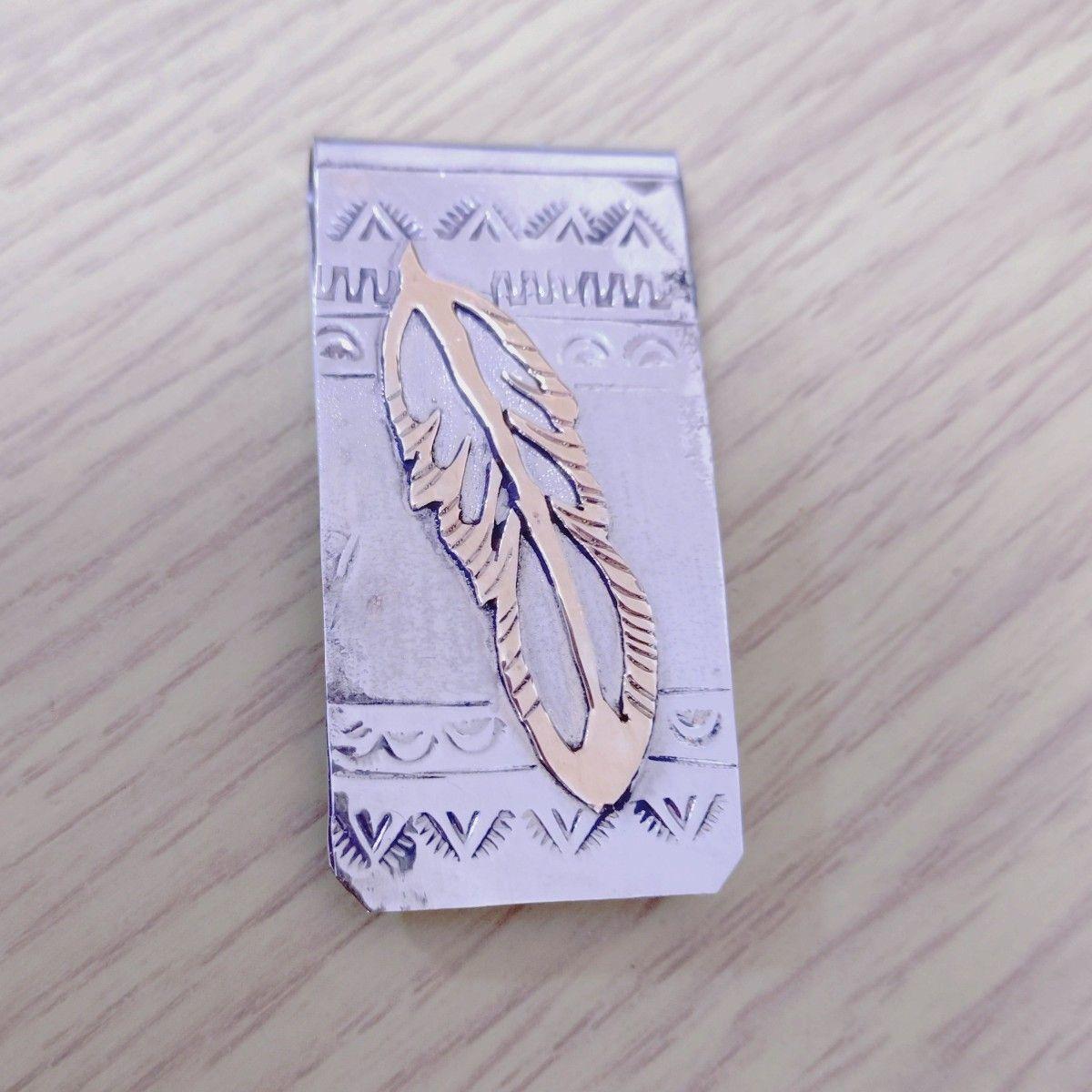 Used Eagle Feather Money Clip Silver & Gold Navajo Jones