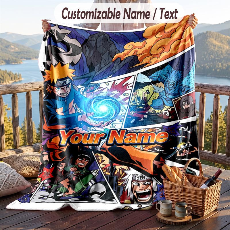 Personalized Flannel Throw Blanket,Naruto Custom Printed Name, Cozy Plush Blanket For Home Use