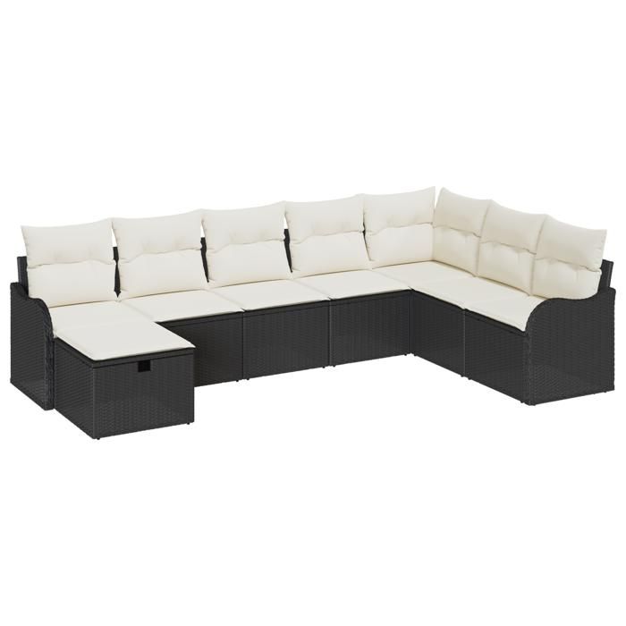 Set de Canapés de Jardin 8 Pièces avec Coussins Noir Poly Rotin 3359026