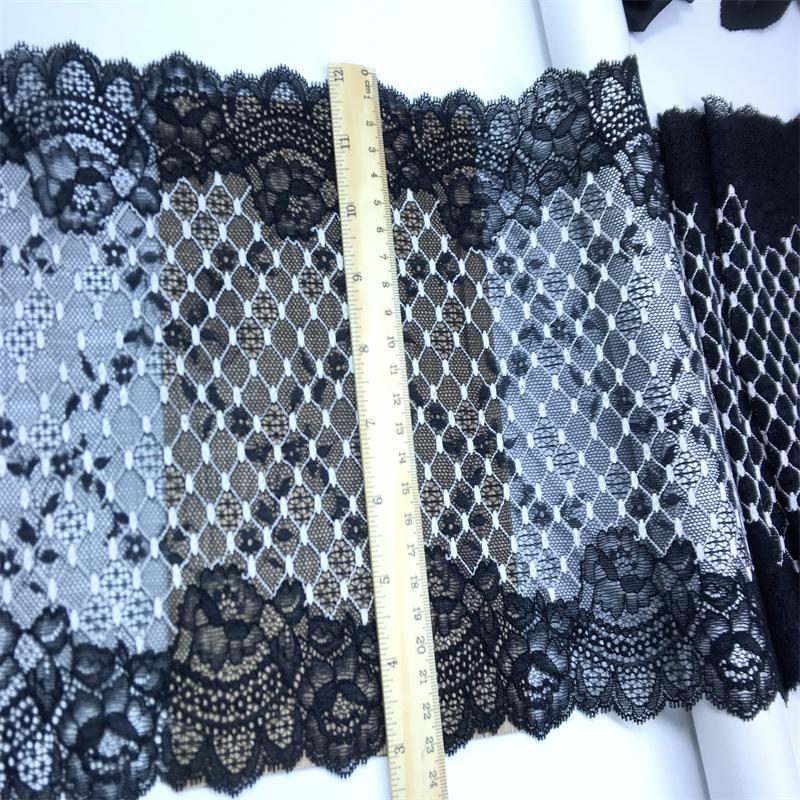 23.5cm wide Black Stretch Spandex Lace, Elastic Mesh Lace Fabric for Lingerie, Bra, Underwear, Sewing & Crafting