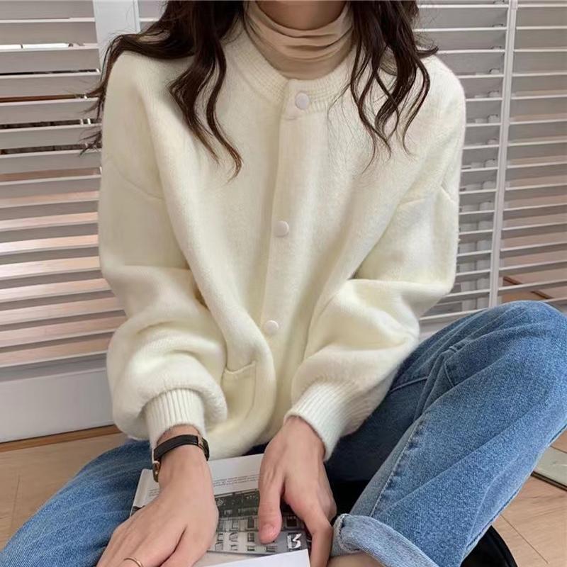 Elegant Women Knitted Cardigan Coat Loose Clothes Autumn And Winter Fashion Long Sleeve Cardigans Women Solid Loose Female Sweater Jacket 29166