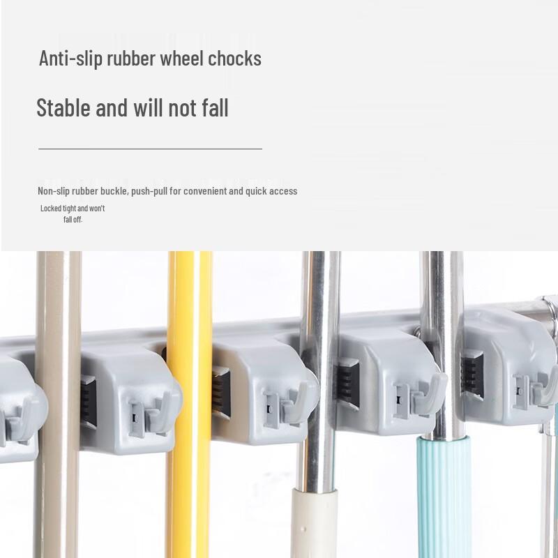 Stainless Steel Movable Mop & Cleaning Tool Storage Rack