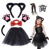 Buoniganuo Halloween Costume for Kids, Black Cat, 7-Piece Set with Cat Ears, Devil, Witch Costume, and Lace Tights for Girls, Perfect for School