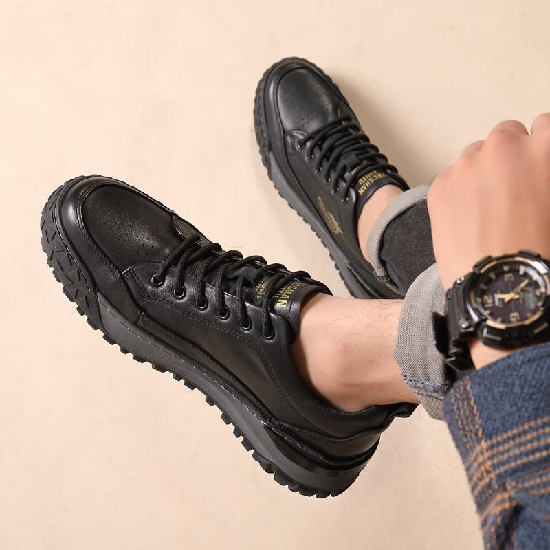 МодаНовая Весна Осень Мужские Повседневные Кеды из Первого Слоя Коровьей Кожи на Толстой — фото 5