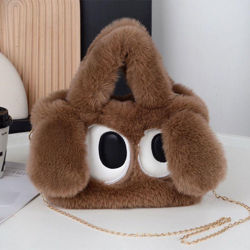 Plush big-eyed puppy handbag fluffy student new high-end shoulder texture cute girl messenger bag