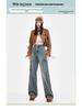 Spring 2026 Women's High-Waisted Cargo Wide-Leg Jeans with Multi-Pocket and Distressed Design