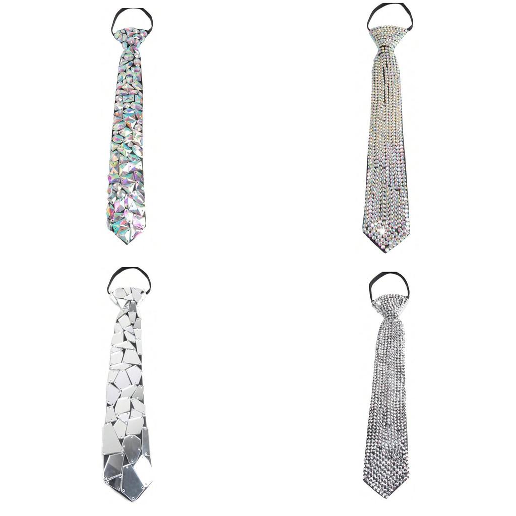 Geometric Crystal Tie With Metal Finish For Adults Casual Fashion Accessory