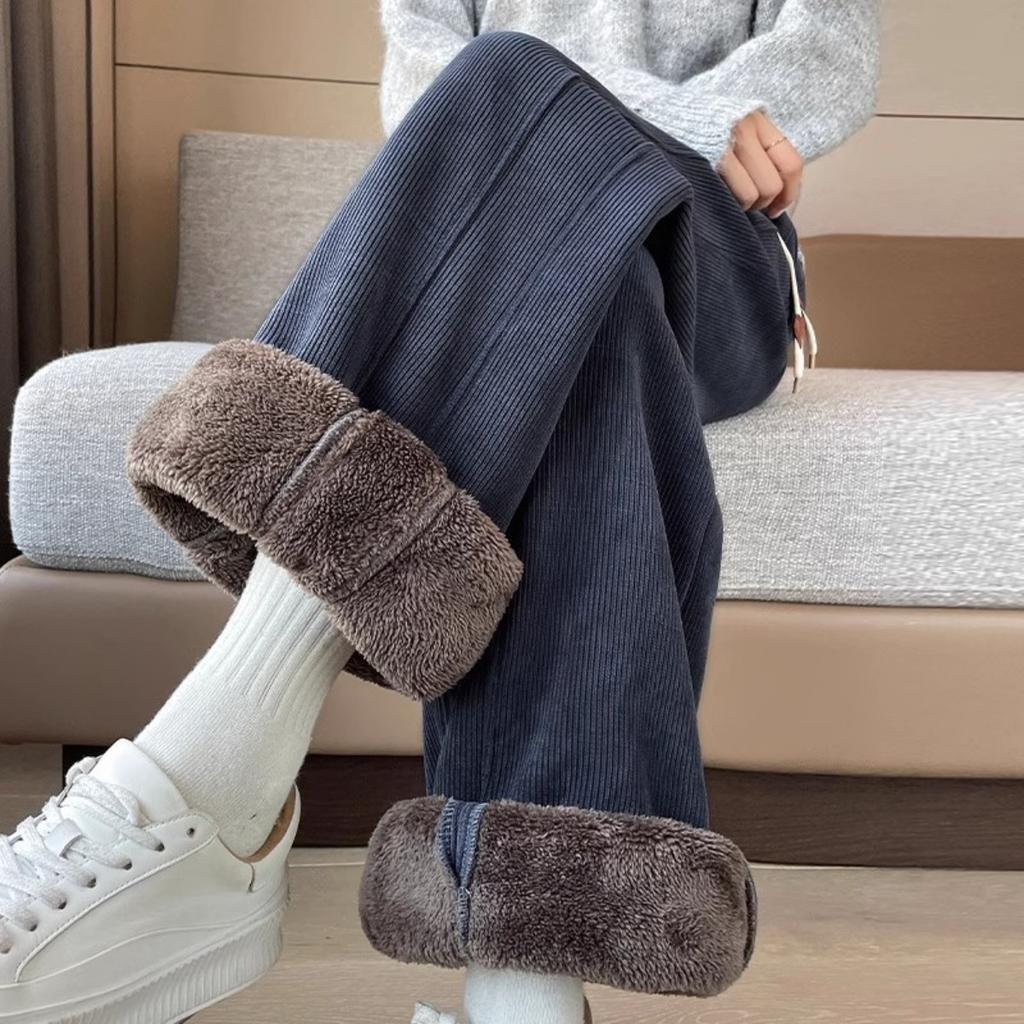 Women's High Waisted Straight Leg Winter Pants - Thickened Fleece Lined Elastic Waistband, Casual Pants for Autumn and Winter, Middle East Series