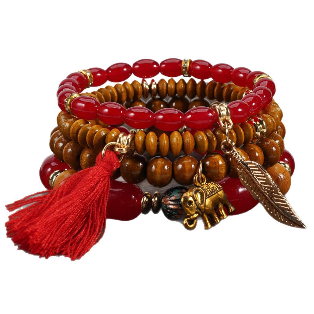 Bohemian Elephant Leaf Tassel Pendant Retro Bracelet