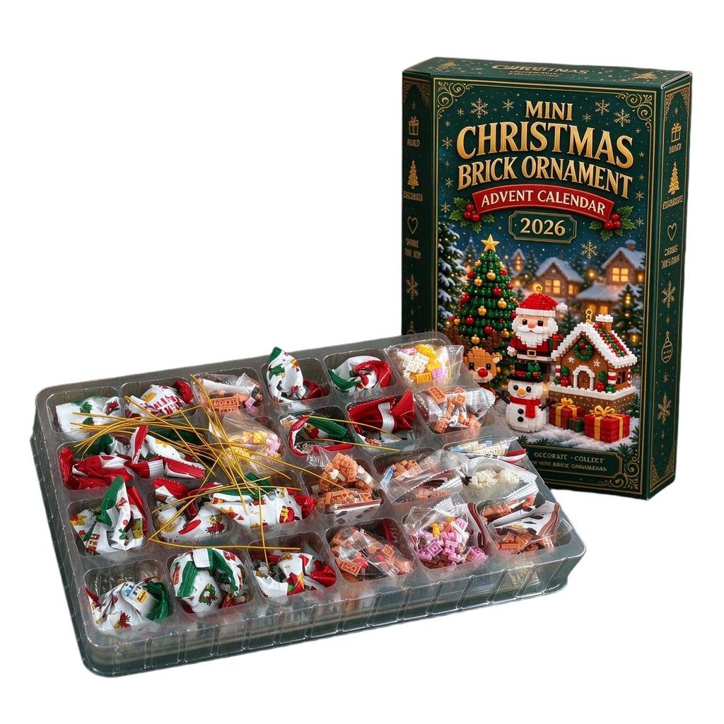 3D Mini Weihnachts-Ziegelstein-Ornament Adventskalender 2026, 24 Tage Weihnachts-Countdown Bausteine-Set, Weihnachtsbaum-Dekoration Geschenk
