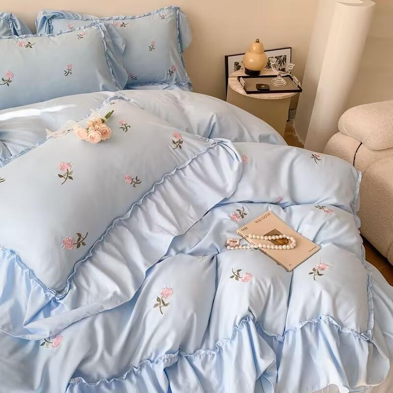 Bettwäsche-Sets im französischen Prinzessinnenstil Hepburn-Stil Schleife Bettbezug Romantische Bettwäsche Dekor Frau Mädchen Schlafzimmer Bettbezug 4-teilig