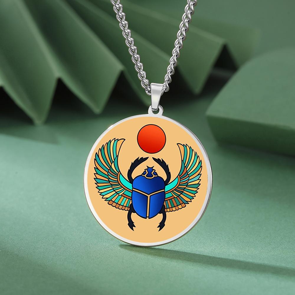 Dawapara Egyptian Scarab Beetle Pendant Necklace Ancient Egypt Jewelry Protection and Blessing Amulet Stainless Steel Necklace