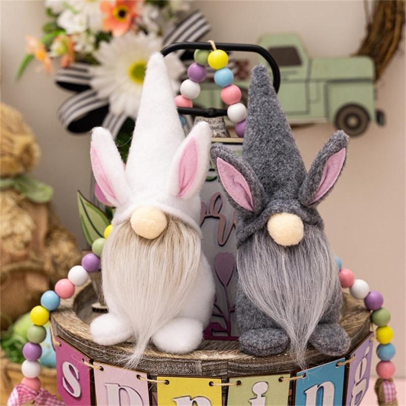 2pcs Easter Gnome Plushes Rabbit Standing Doll Swedish Tomtes Dwarfs Ornaments for Kitchen Tiered Tray Decorations
