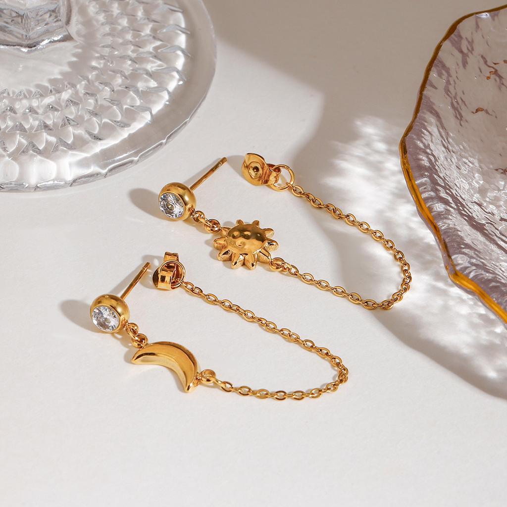 Youthway Luxury Star And Moon Stur Earrings For Women Allergy Stainless Steel Gold Color Daily Wear Fashion Jewelry