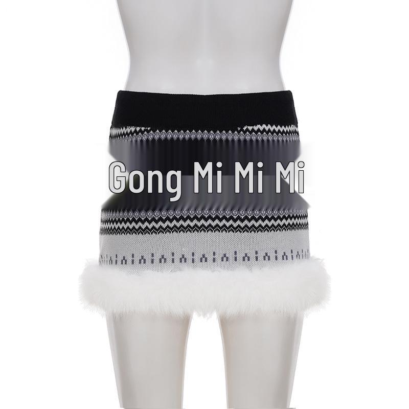 Fair Isle Snowflake Pattern Low-Waist Color Block Mini Skirt