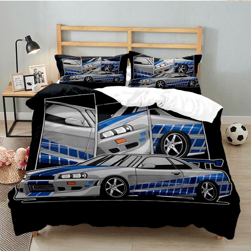 Set Biancheria da Letto 3 Pezzi Skyline Blue Racing Spirit Speed Style, per 1 Copripiumino e 2 Federe Perfetto come Regalo per Fan, Ideale per Camera da Letto, Dormitorio