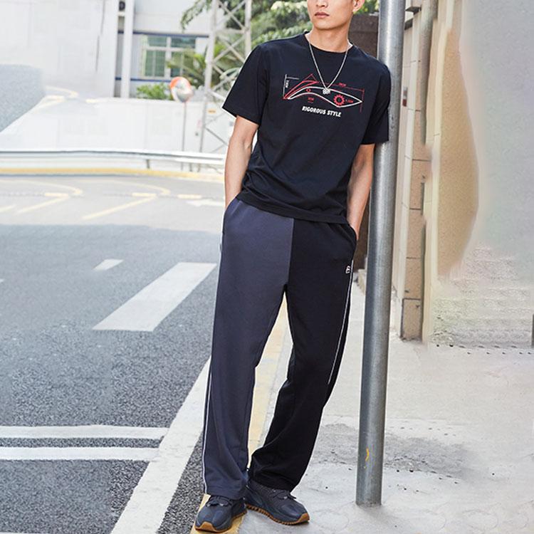 Li-Ning Sport Fashion Series Logo Print Round Neck Short Sleeve T-Shirt Men Tops Black Red AHSR543-7