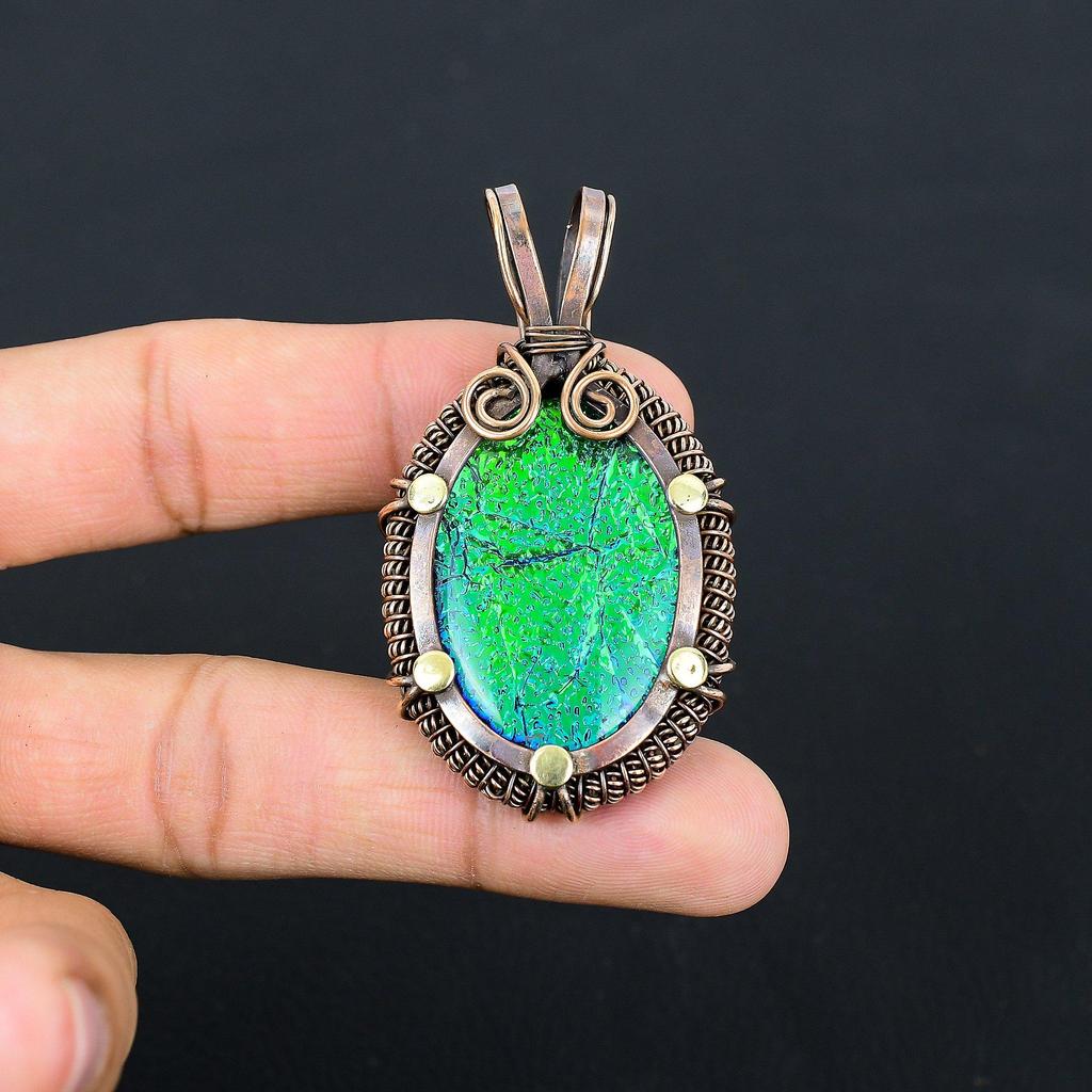 Blue Australian Triplet Opal Gemstone Pure Copper Wire Wrapped Handmade Pendant Jewelry
