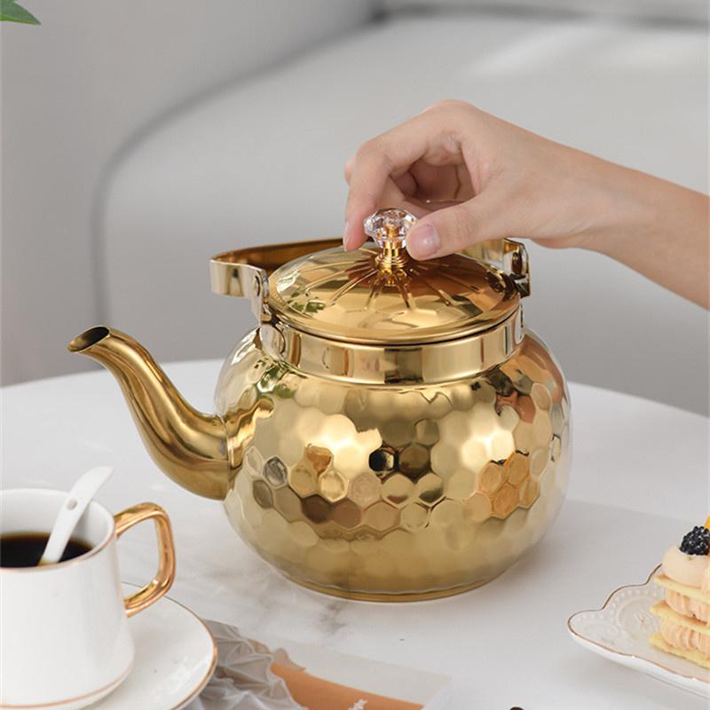 Luxury Gold Stainless Steel Water Kettle for Electric Ceramic Cooktop Coffee Tea Pot with Infuser Chinese Restaurant Tea Kettle