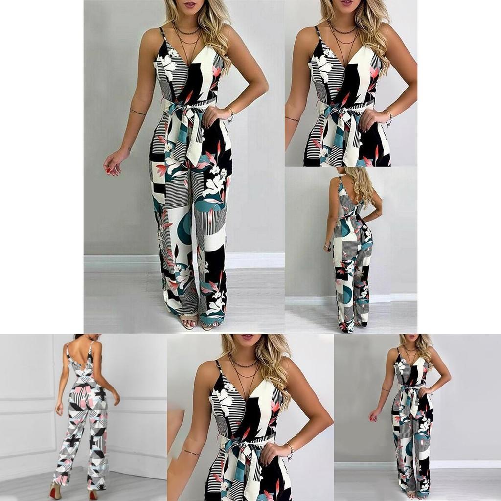 Elegant Multicolor Women Strappy Wide Leg Long Playsuit With V-neck Design