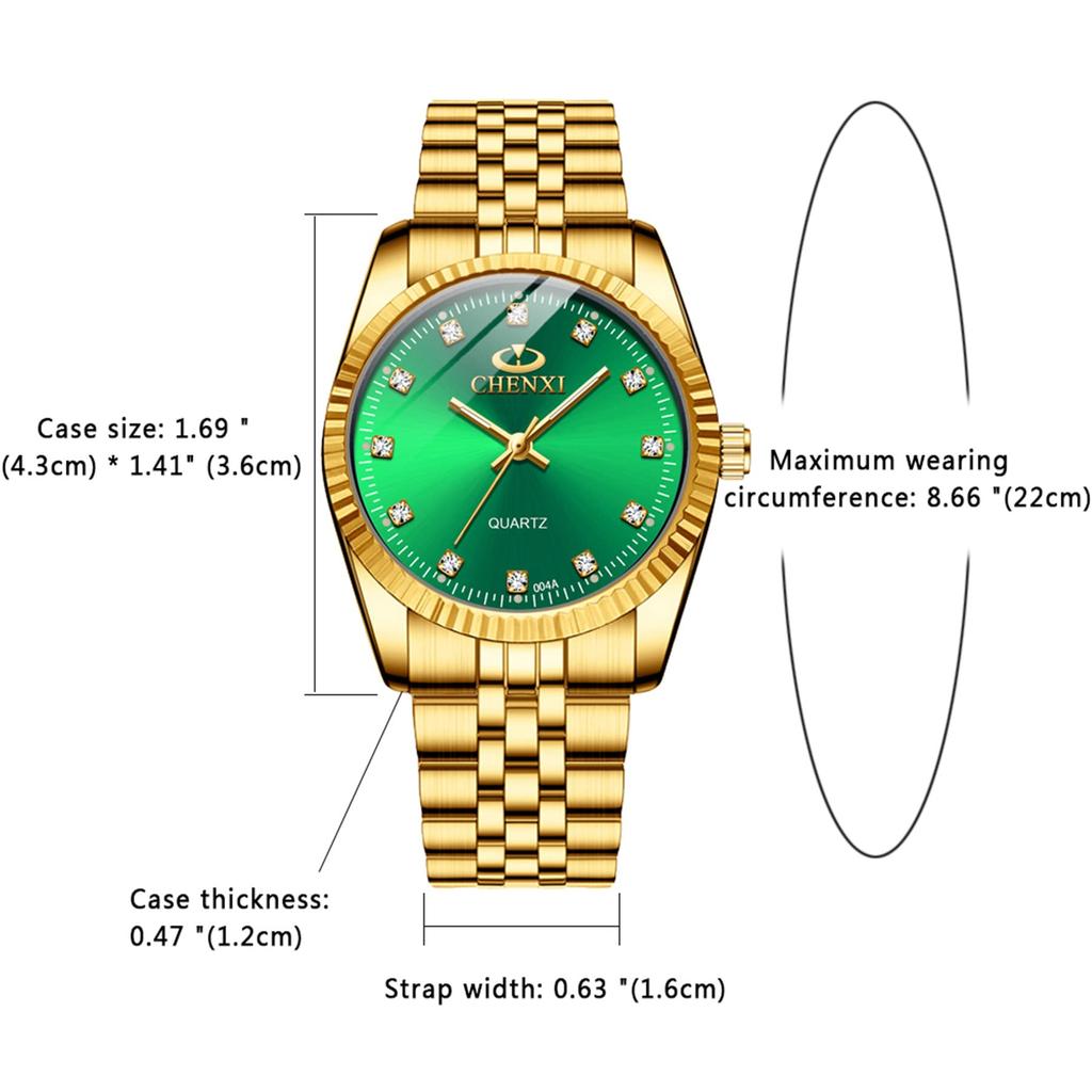 JEWELRYWE Quartz Analog Wristwatch with Luminous Casual Stainless Romantic Gift for Green Couple's Watch, Ultra-Thin Hands, Steel, Men's, Couples,