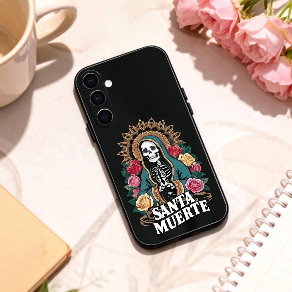 

S-Santa M-Muerte P-print phone Case For Samsung Galaxy A73,A72,A71,A70,A53,A52,A51,Others Soft Black Shell Samsung a51 4g