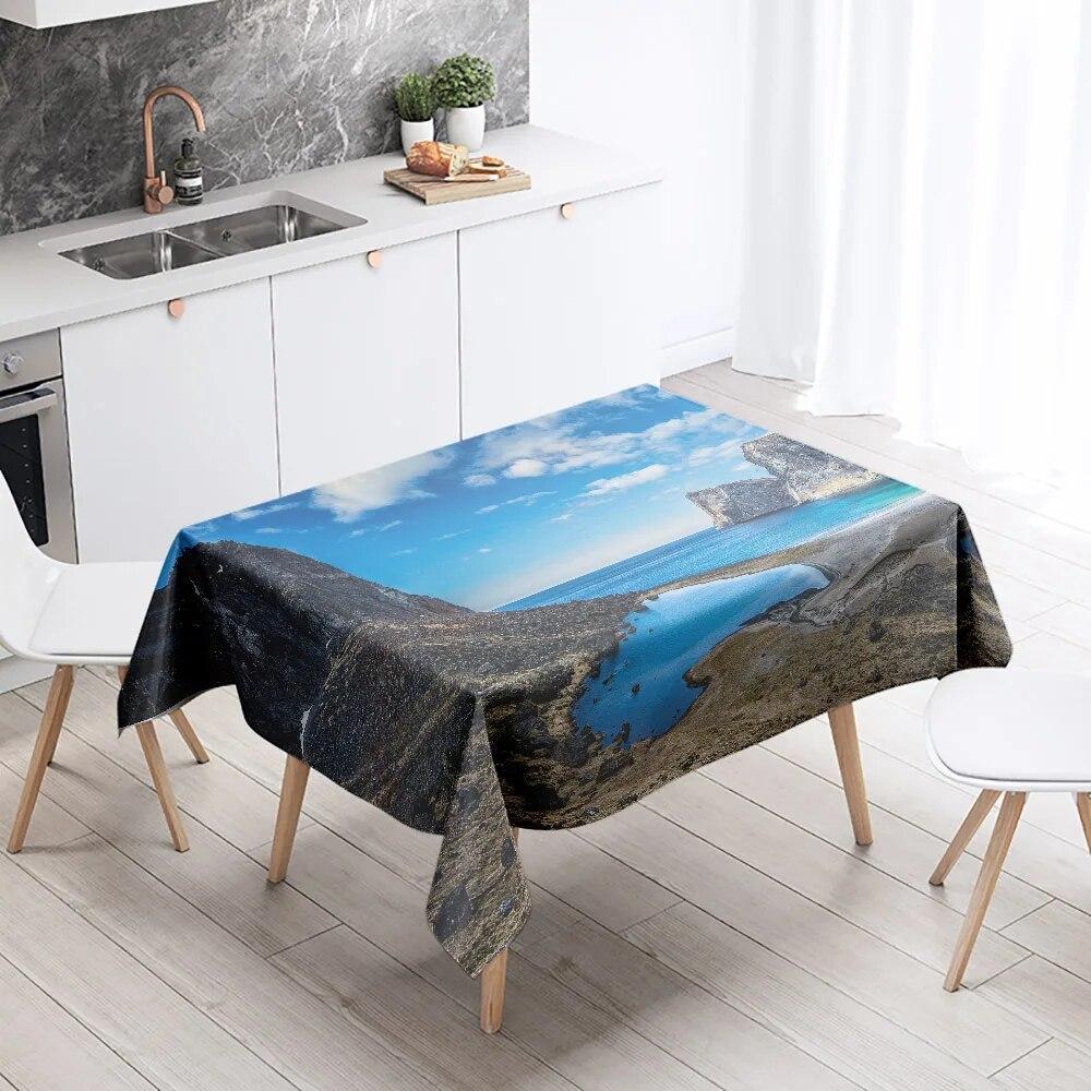 Seaside Scenery Tablecloth Natural World   Anti-Stain Waterproof Rectangular Kitchen Table Home Decoration