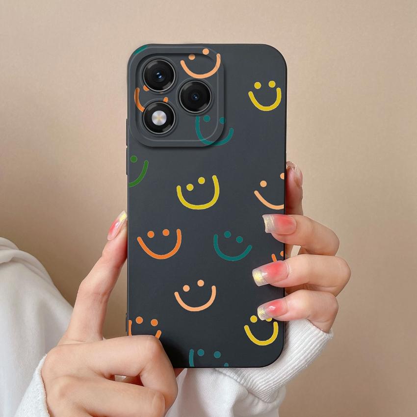 Phone Case For Huawei Honor X8 X6b 400 Lite X9c X7c X60 X5b X8c Fashionable Smiley Face Pattern Square Liquid Silicone Anti Slip Shell For Huawei Capa
