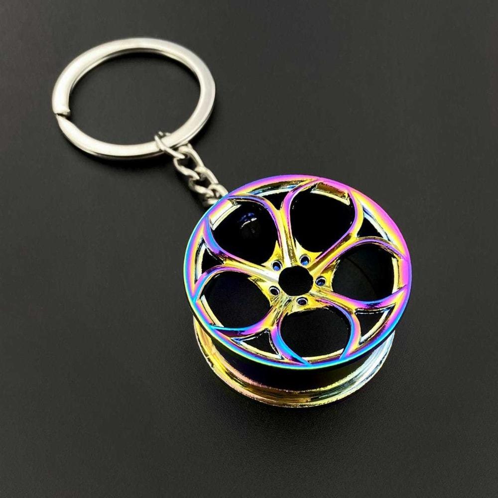 2Pcs Car Modification Wheel Keychain Pendant Wulian Wheel Hub Keyring Alloy Accessories Key Ring Metal Key Chains Creative Gift
