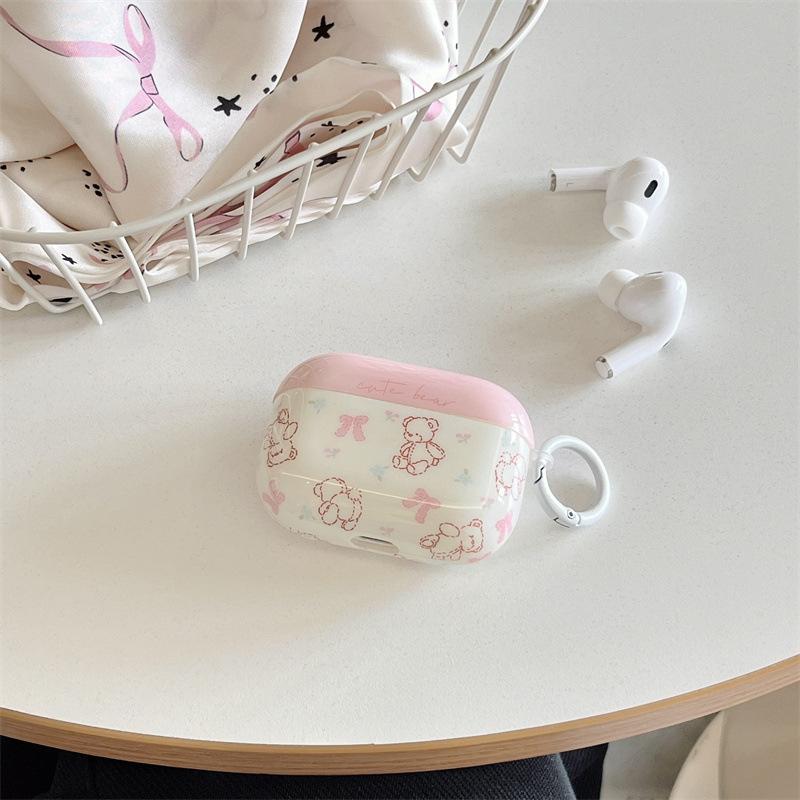 Ins Pink and White Line Bear AirPods 1 Generation Protective Case for Apple Wireless Bluetooth Headset Pro1/1 Generation
