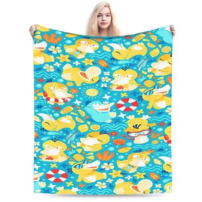 Warm Blanket Travel Office Manga Psyduck Printed Throw Blanket Pokemoned Flannel Bedspread For Outdoor Funny Sofa Bed Cover