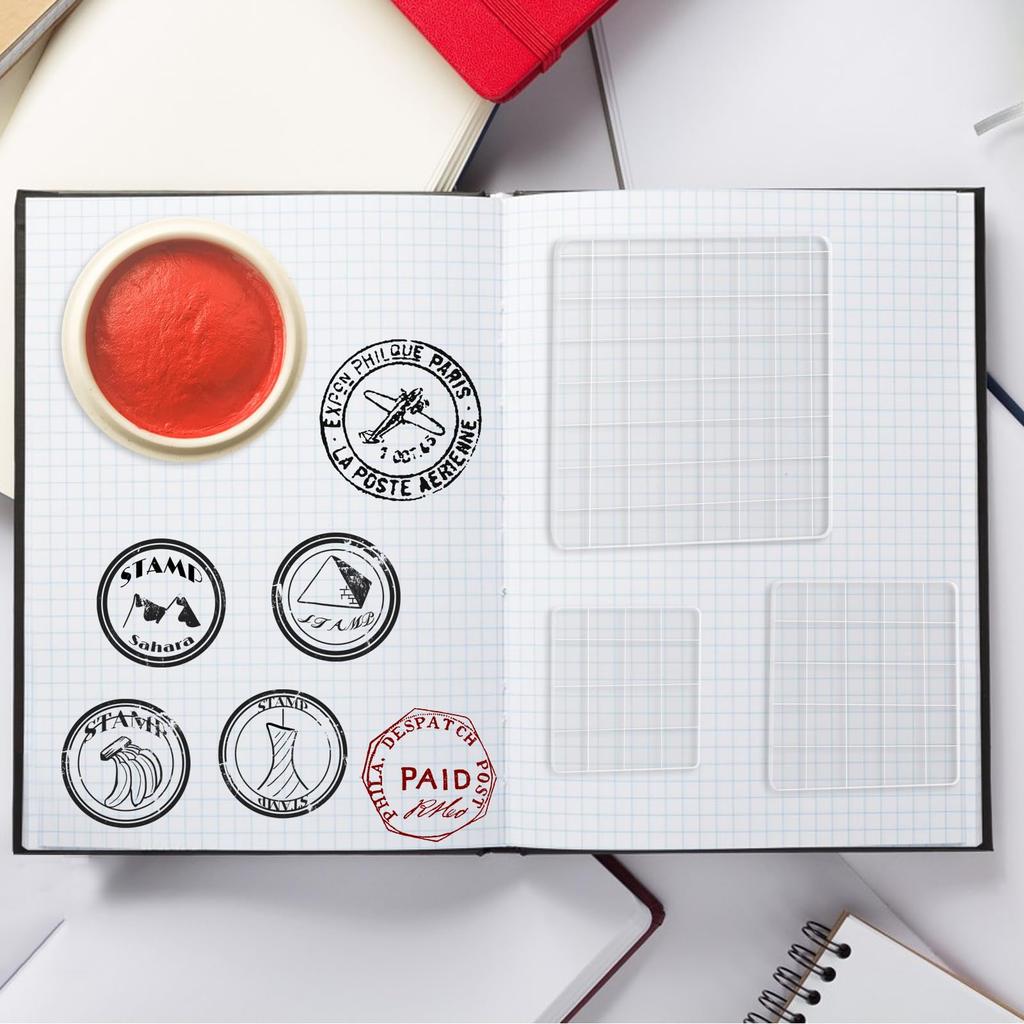 12pk 15x15cm Clear Acrylic Stamp Blocks - Grid Lines for Silicone Stamps & Scrapbooking