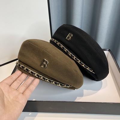 Kadınlar İçin Yeni Zincirli Bere Şapka Kışlık Retro Kahverengi Siyah Sanatçı Düz Moda Bayan Kızlar Vintage Şapka Yıldız Stili