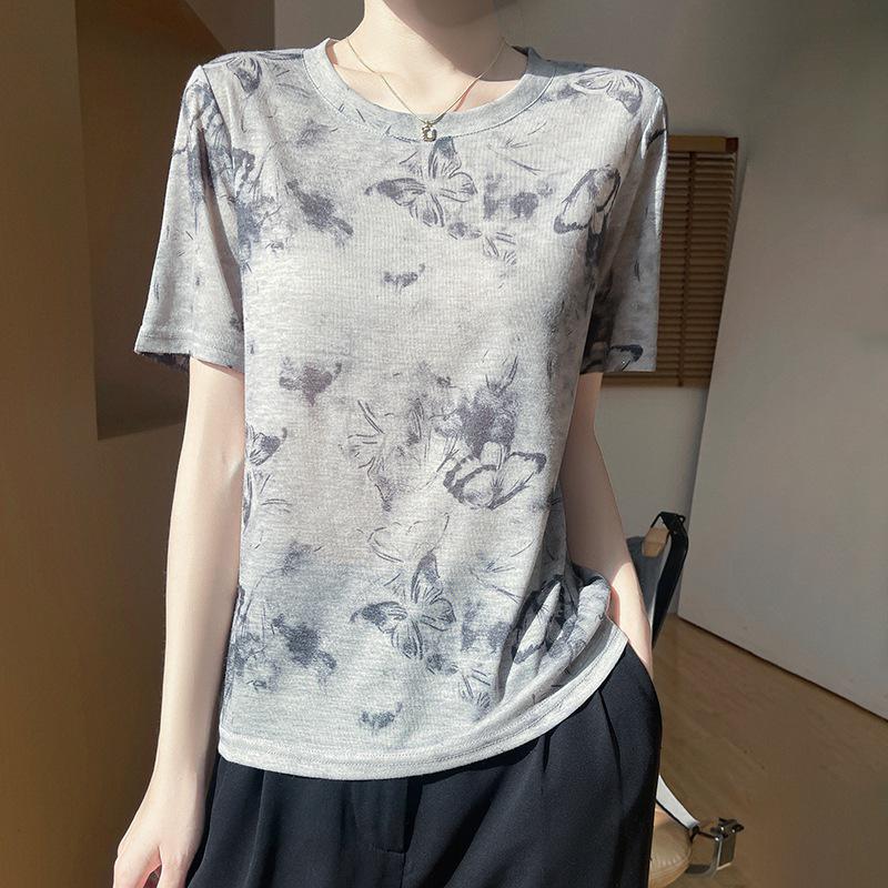 

Summer 2025 Women s Round Neck Printed Short Sleeve T-shirt L
