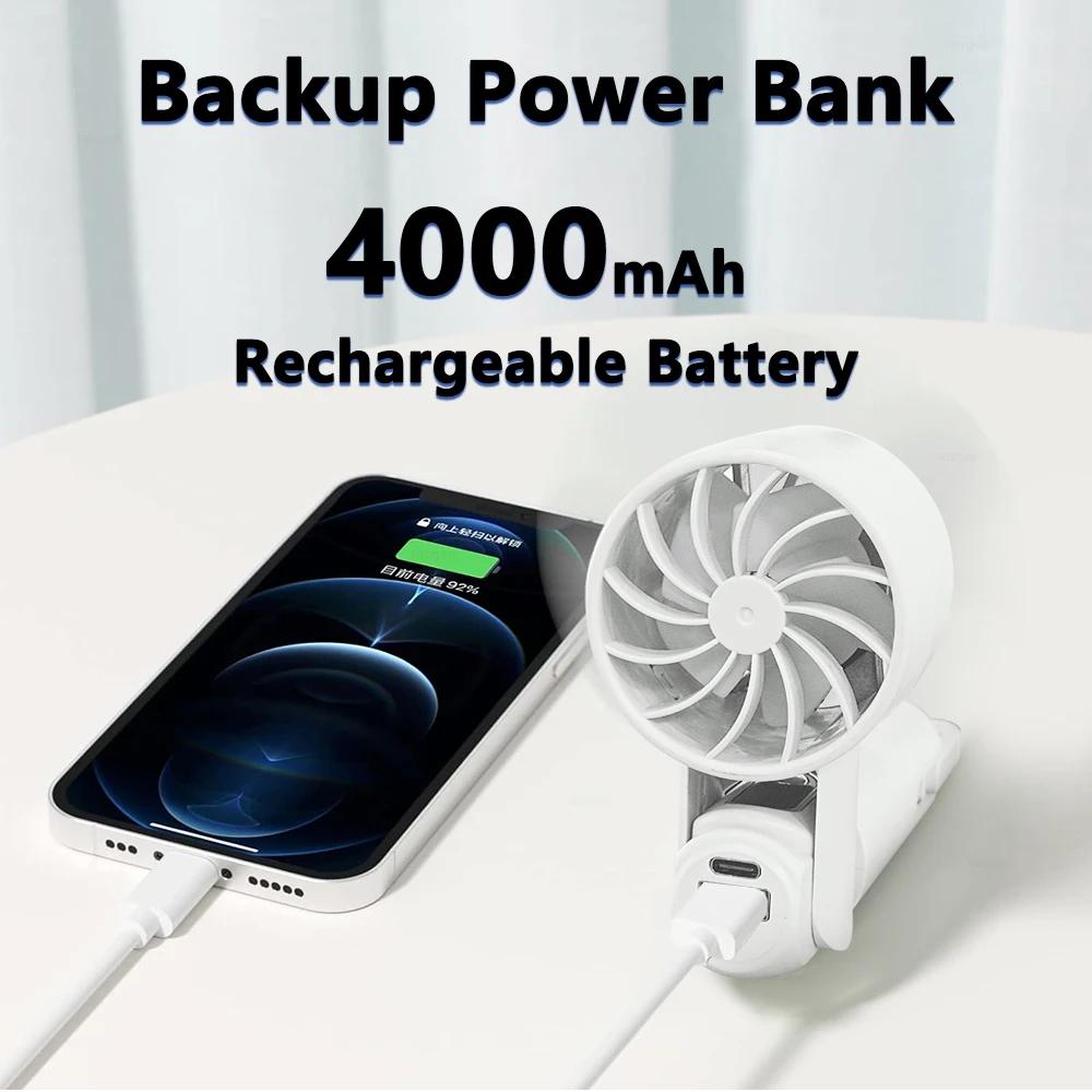 Tragbarer Ventilator Mini Handventilator USB Wiederaufladbarer Turboventilator Faltbarer Handventilator Kleiner Eiskühlventilator mit 4000mAh Powerbank