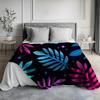 1pc Zeal Lily Flannel Blanket - Soft Warm Throw with Blue & Pink Tropical-like Leaves On Black Background, All-Season Luxury Bed