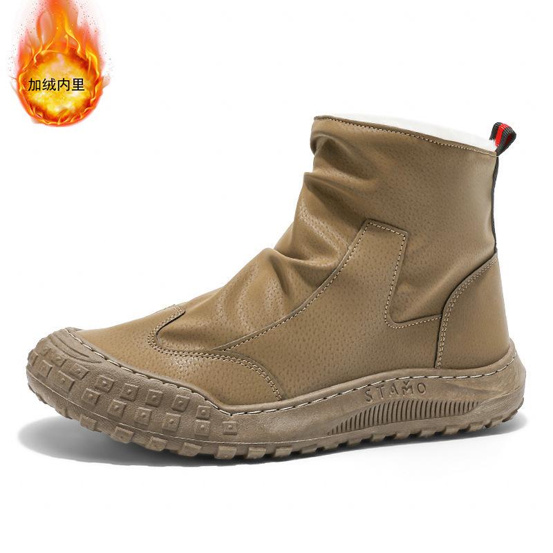 Winter Velvet High-top Martin Boots Men's Cargo Shoes Trend Versatile Thickened Warm Cotton Shoes Anti-slip Labor Protection Shoes Men