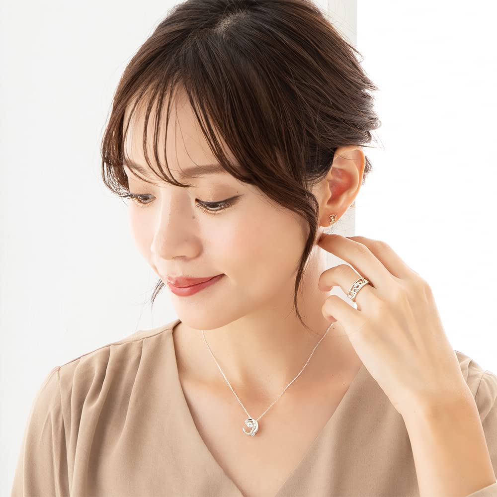 Choose your birthstone necklace for top quality crescent dancing silver MIP1197WT [Future Angel] women, zirconia, cat, moon, stone, pendant,