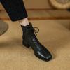 NEW Autumn Women Boots Genuine Leather Shoes for Women Round Toe Chunky Heel Boots Women Lace-up Ankle Boots Low Heel Lady Shoes