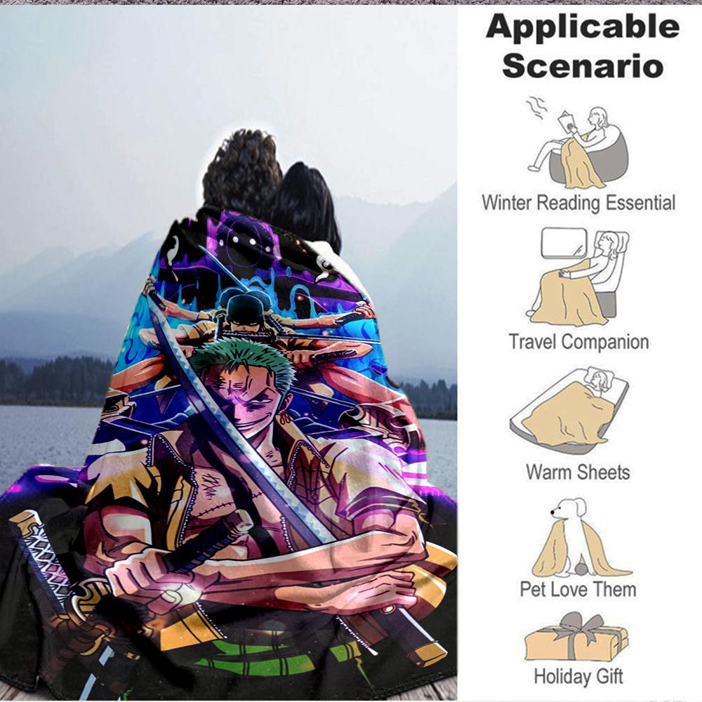 1Pc One Piece Zoro'S Determination Flannel Blanket, Soft And Comfortable, Casual Warm, Camping Travel, Christmas, Halloween Xmas Gift L1180