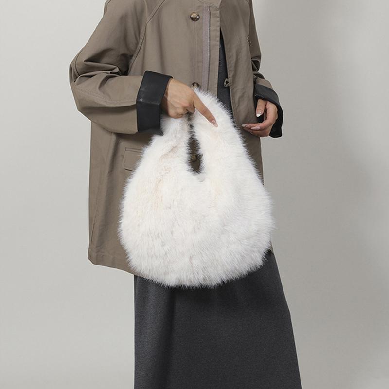 Kleine Hobo Henkeltaschen für Damen Schultertaschen Designer Fellige Geldbörse und Handtaschen Modische Süße Damen Plüschtasche