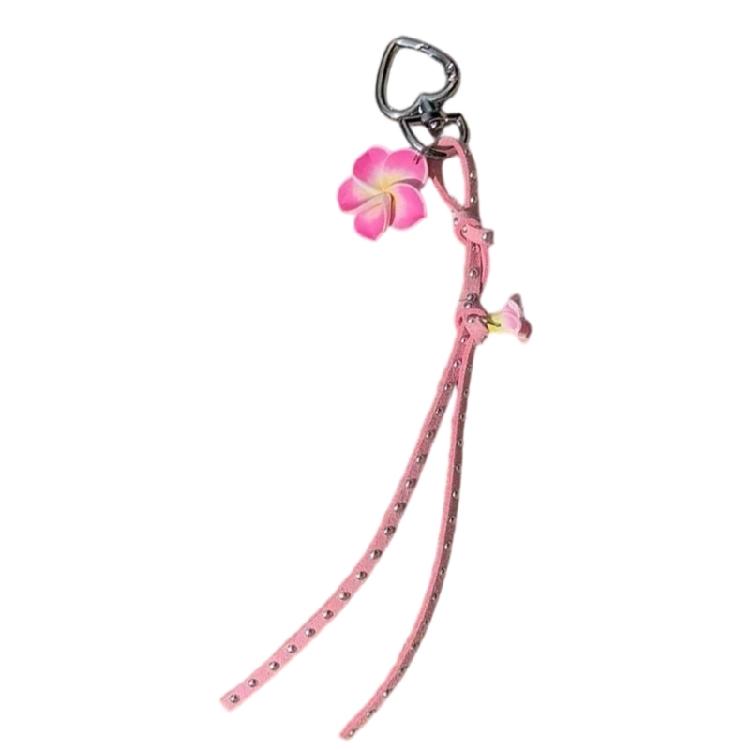 

Floral Keychain with Metal Studs Soft Clay Alloy Construction Wear Resistant Jewelry Gift розовый